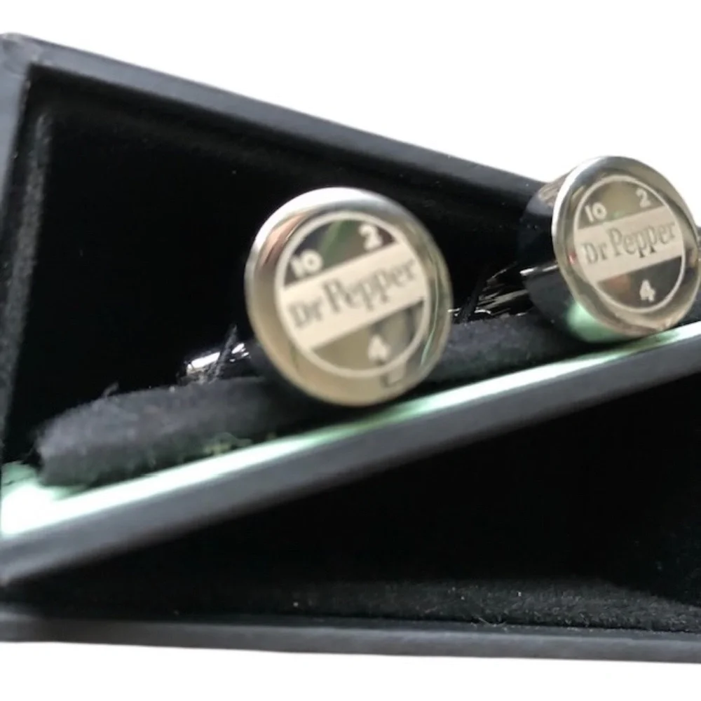 Bey-Berk Silver Rhodium Plated Round Cufflinks With Dr Pepper Logo Size OS